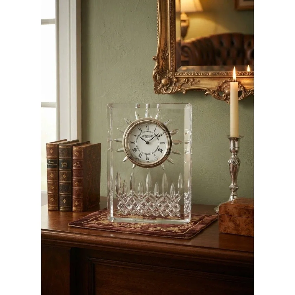Waterford Crystal Heirloom Collection Desk Clock Roman Numeral Gold Tone Bezel